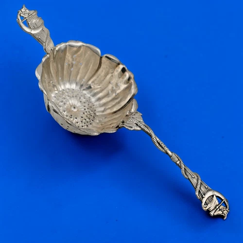 Rare Sterling Silver GORHAM Souvenir Tea Strainer SALEM WITCH cat broom handle