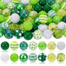 50Pcs 20mm St. Patrick's Day Beads Mixed Green Shamrock Bubblegum Beads Set Whit