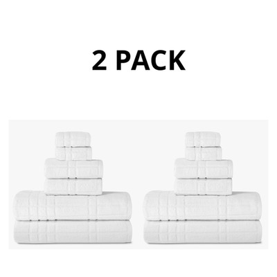 Mainstays 6pc White Cotton Bath Towel Set Textured Quick Dry 430gsm, 2 Pack