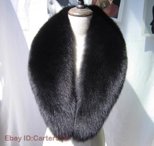 100 Real Fox Fur Collar Neck Wrap /scarf Black Unisex Jacket Collar 100 17cm
