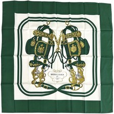 Hermes Silk Scarf Carre 90 Brides de GALA Green Horse Bridles Used From Japan