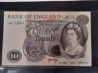 1964 Bank of England £10 Note B30 692969 Series with Queen Elizabeth II Good