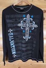 Y2K No Boundaries Black Thermal Long Sleeve Shirt Adult Medium Cross Skull READ