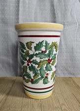 Longaberger 2001 Large Pottery Christmas American Holly Berry Vase VG condition 