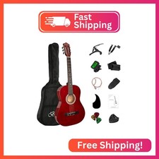 BESYOU 38in Beginner Acoustic Travel Guitar Basic Starter Kit Tuner Capo Strings