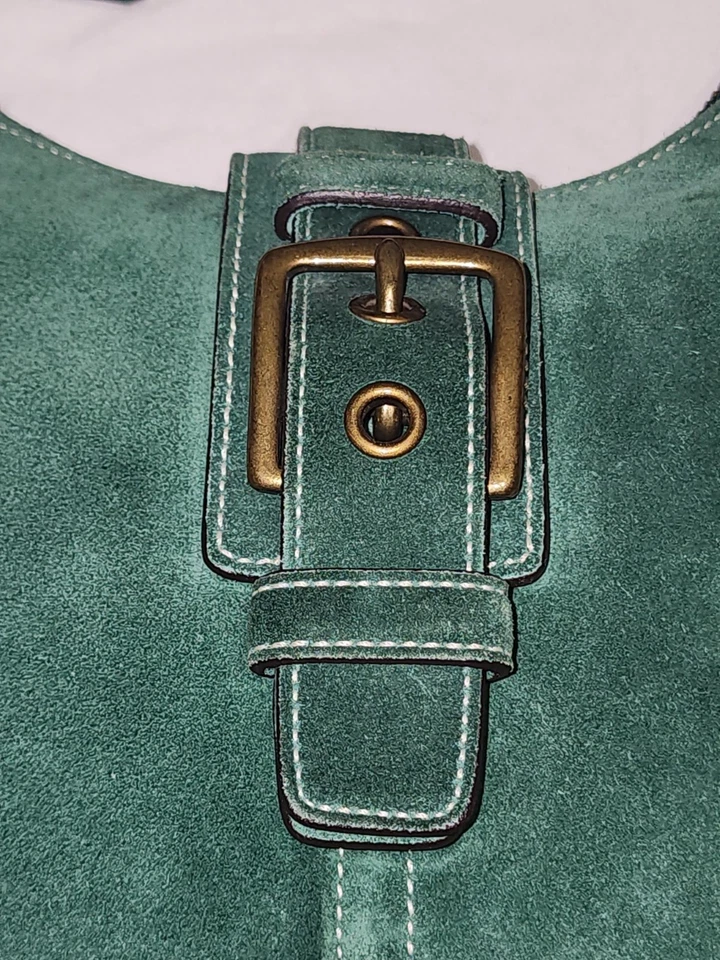 复古 Y2K COACH 7471 Hamilton Soho Kelly 绿色麂皮绒翻盖单肩包/Hobo 包拉链 — 第 4/4 张图片