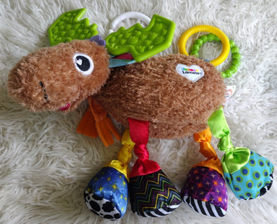 TOMY Lamaze Mortimer Moose Brown Clip Hang Toy Stroller Rattle Green Antlers