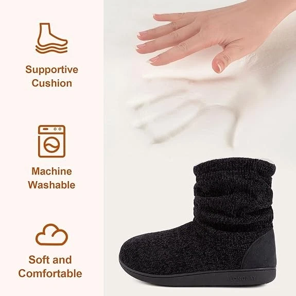 Para mujeres Acogedoras Botas Zapatilla de Invierno Cálidas Chenille Tejidas Espuma con Memoria Zapatos Antideslizantes Foto 4 de 4