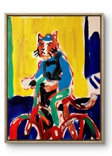 Original Art Cat Cycling 14x11 Figurative Abstract Expressionist Art Painting