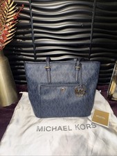 Michael Kors Jet Set signature large snap pocket tote bag in navy blue