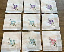 Hand Embroidered Ladies Hankies Handkerchiefs 100 Cotton Floral Lot of 9 Vtg