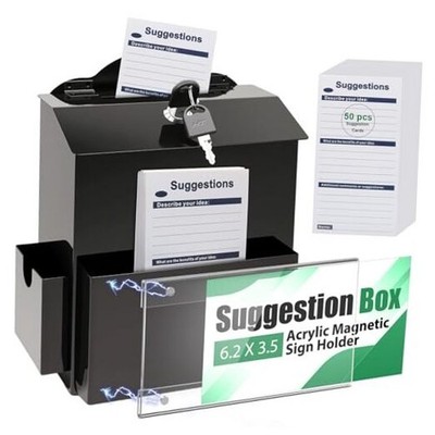 Suggestion Box with Slot and Lock, Metal Donation Box with Magnetic Acrylic 