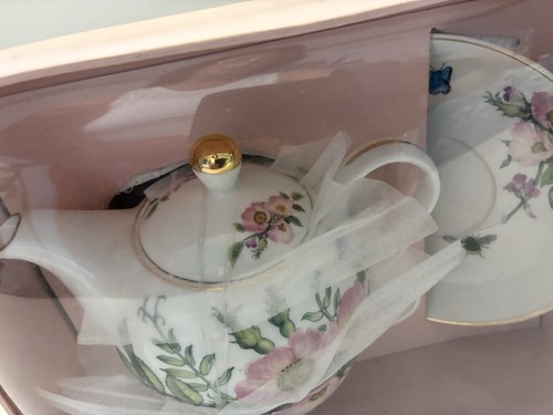 Grace Teaware Hollyhock Pink White Tea for One Set Grace's Cup Saucer Nib - Picture 8 of 15