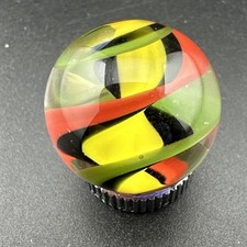 Contemporary Handmade Art Glass Marble .76" Green Yellow Red Black Twisty Core