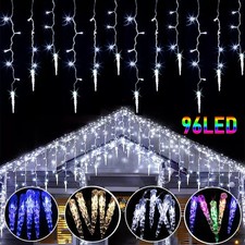 Christmas LED Icicle Falling Rain Curtain Fairy String Lights Outdoor Xmas Party