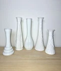5 Vintage MCM Milk/White Glass Bud Vases 6" to 9" Tall   Read