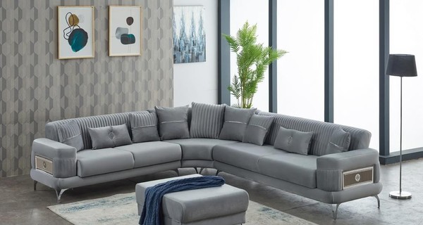 Wohnzimmer Sofa Polstersofa Ecksofa L Form Stoffsofa Grau Couch Eck-image