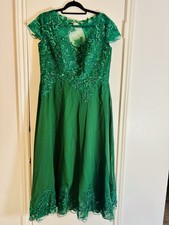 Mother of the Bride 16 sequin embroidered Dark Green Chiffon Tea length dress