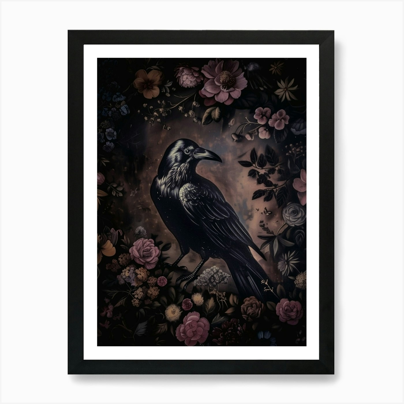 Dark Cottagecore Raven Vintage Dark Framed Wall Art Poster Canvas Print ...