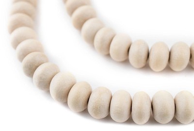Cream Abacus Natural Wood Beads 8x12mm White Round Large Hole 16 Inch Strand