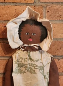Handmade Folk Doll Black Americana Holly Sugar Sack Colo Cloth Hand Painted 18"