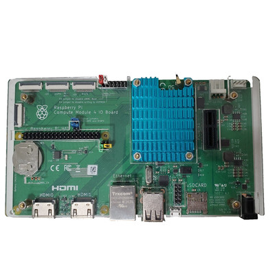 Raspberry Pi Compute Module 4  installed on RPi CM4 IO Board with case and SSD