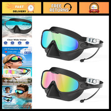 Wide View Swim Goggles for Adults with Nose Cover, Anti-Fog UV Protection, 2 Pac