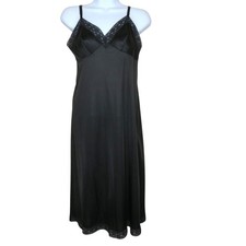 Vintage Vanity Fair Black Nylon Full Length Dress Slip Lace Trim Womens Size 34