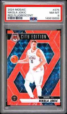 Jersey Number Match 2024 Panini Mosaic Nikola Jokic #275 15/75 Fluorescent PSA 8