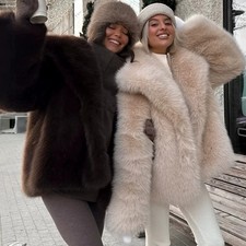 Women Oversized Lapel Faux Fluffy Thick Fur Short Coat Lady Loose Winter Coats