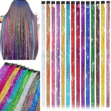 Clip In Tinsel Hair Extensions 14 Colors, 19.7 Inch Glitter Fairy Hair Tinsel Ki