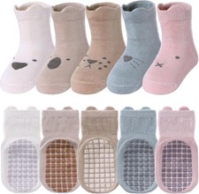 TRUEHAN 5 Pairs Toddler Non Slip Socks with Grips Baby 1-3T, 5 Animal a 