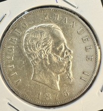 5 Lire 1875 M Regno d'Italia  Re  Vittorio Emanuele II Stemma  argento SILVER