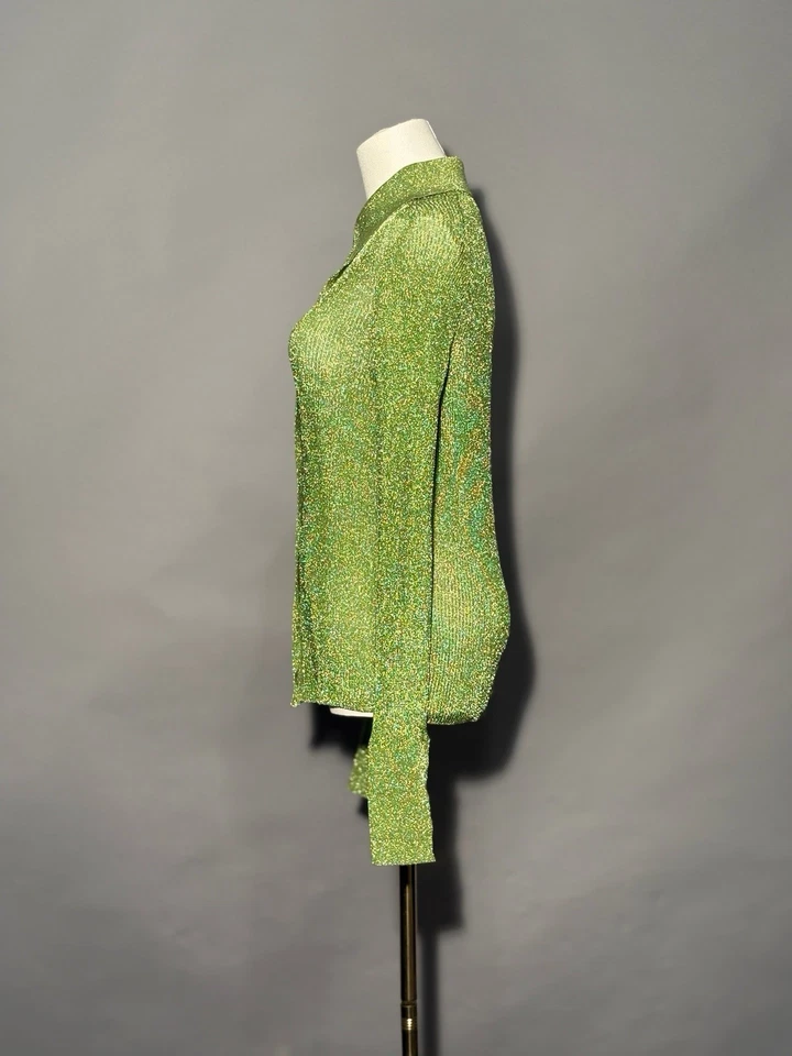 Top para mujer COS verde elástico US S brillante brillante estilo vintage manga larga Foto 4 de 4