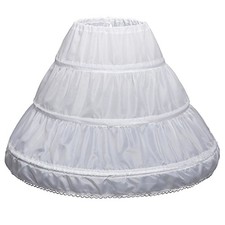 White Children Petticoat A-Line 3 Hoops One Layer Kids Crinoline Lace Trim Flowe
