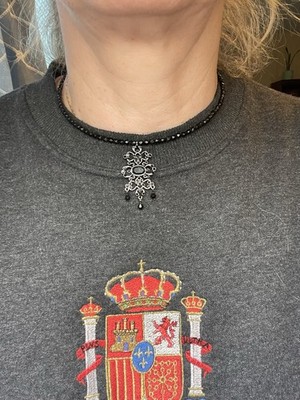 Liz Claiborne Signed Gunmetal Black Rhinestones Beaded Wire Choker
