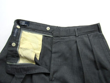 Vtg 1980's Polo Ralph Lauren Wool Pants 35.5 x 30 Slacks Pleated Cuffed