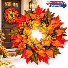 Autumn Maple Leaf Pumpkin Wreath Halloween Front Door Home Party Decor