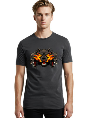 Cerberus-Wolf-1 Mens Graphic Tee, 100% Cotton, Casual Summer Wear