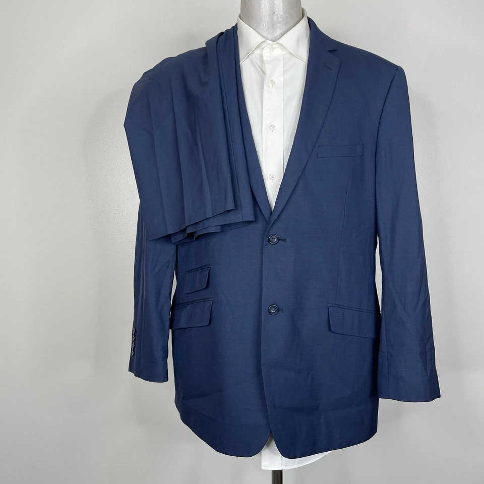 Bachrach 2 Piece Suit Mens 44R 38x29 Blue Solid Wool Double Vented Two Buttons - Image 2 of 4