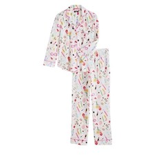 Kate Spade New York Makeup Print Pajama Set White Pink Floral Vanity PJ Long XL