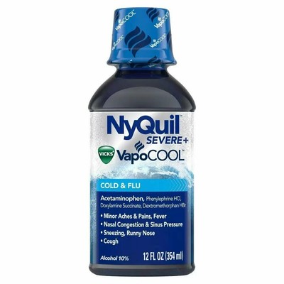 Vicks NyQuil Severe Plus VapoCool Cold & Flu Relief Liquid 10% Alcohol 12 Ounce