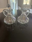 Set Of 2 Vintage Anchor Hocking Clear Glass Oil & Vinegar Cruets & one stopper