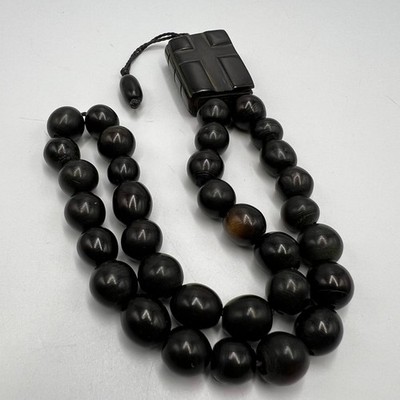 Vintage USSR Rosary Prayer Beads Ebonite Christian Black Cross Book Hand Carved