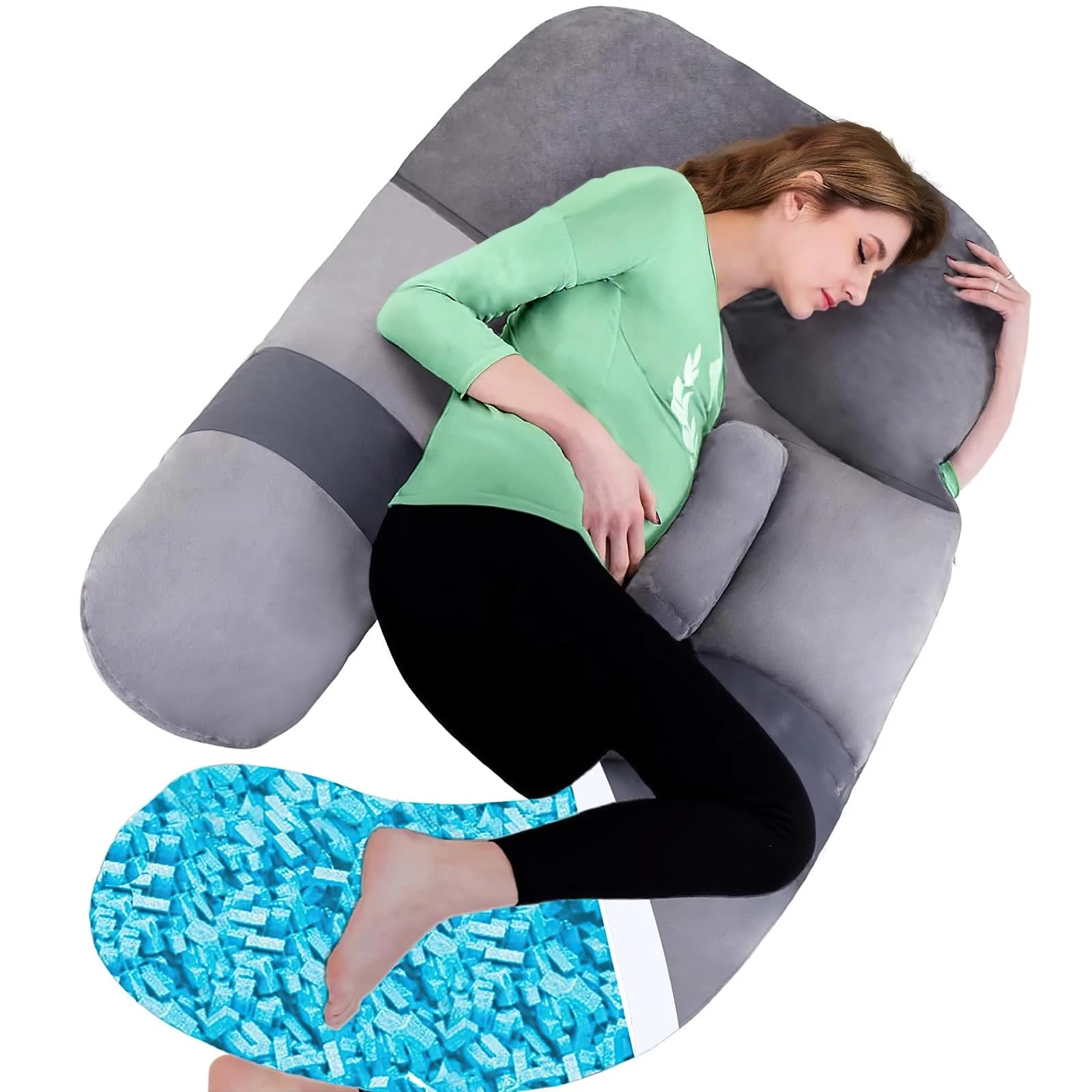 AS AWESLING Shredded Memory Foam Body Pillow, Pregnancy Pillows 60 inch, Gray
