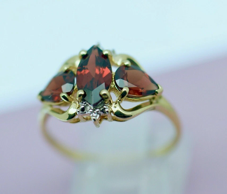 Marquise Cut Simulated Red Garnet Gorgeous Wedding Ring 14k Yellow Gold Plated - Image 4 of 4