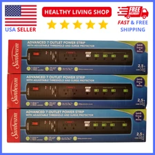 Sunbeam 7‑Outlet Surge Protector Power Strip 3‑Pack – Advanced Safety Design