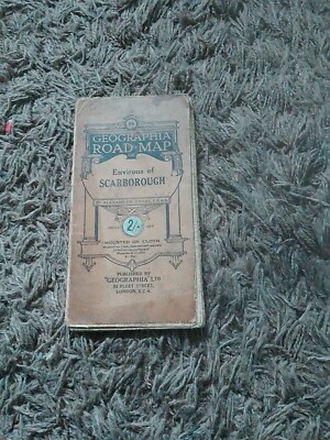 GEOGRAPHIA ROAD MAP ENVIRONS OF SCARBOROUGH ON CLOTH fragile but complete 