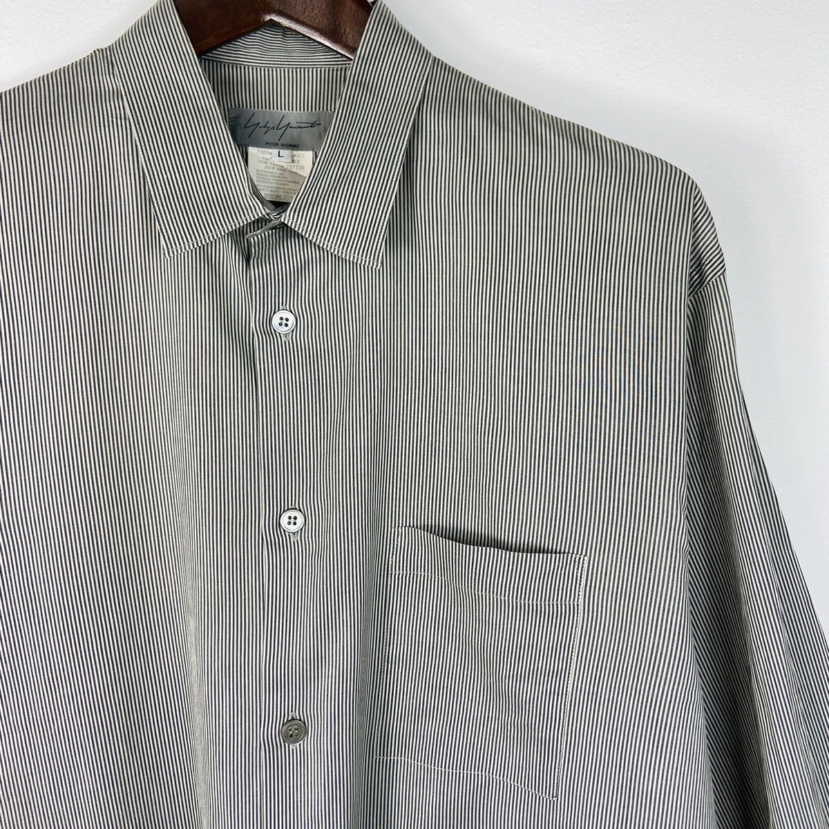 Yohji Yamamoto Pour Homme Cotton Silk Button Shirt Sz L Pinstripe Poplin