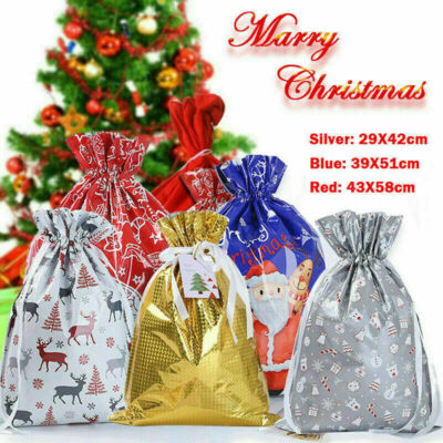 5Pcs Large Christmas Sacks Reusable Drawstring Wrap Present Gift Party Bags  UK